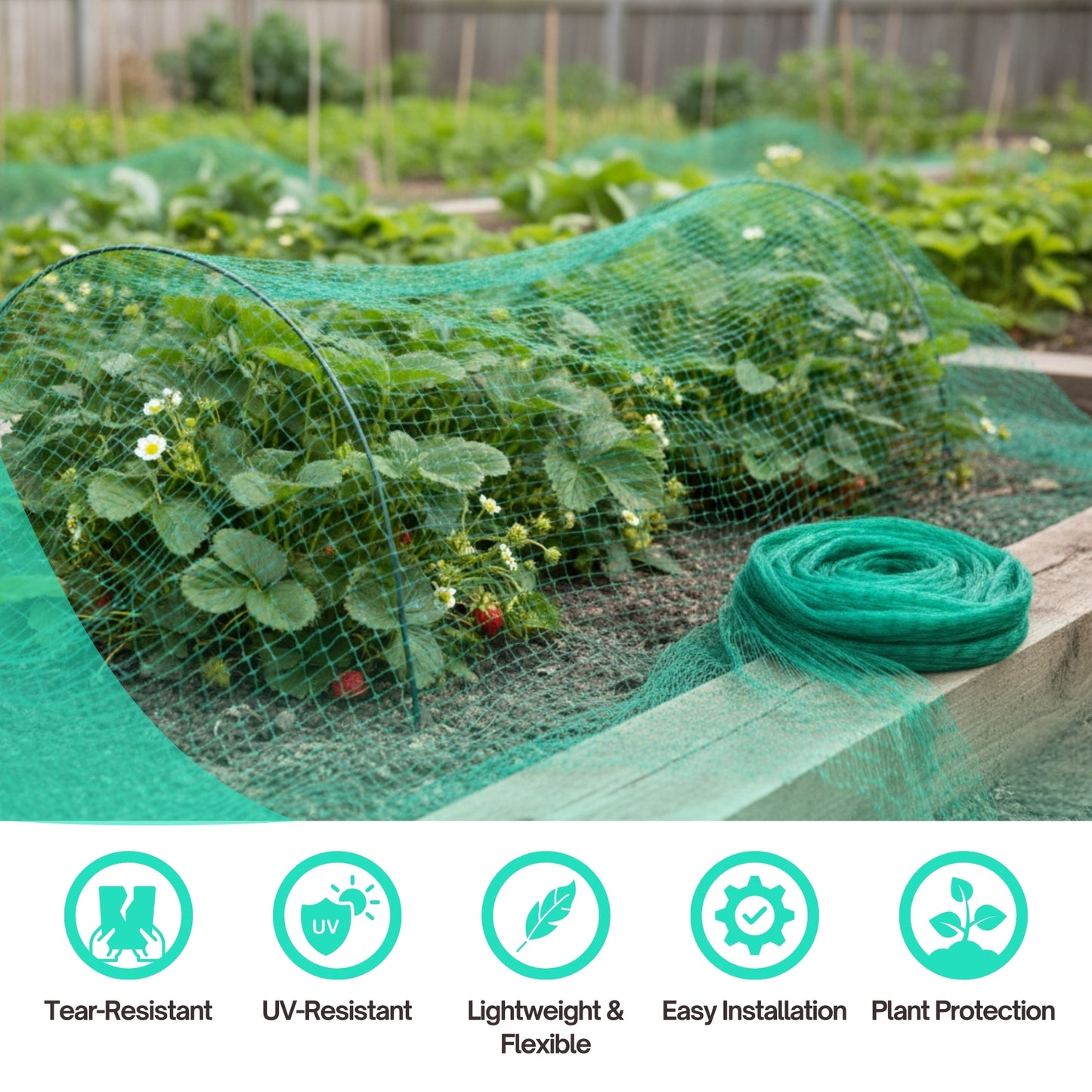 Straame Garden Netting 2m x 10m, Green Nylon Fine garden mesh, Gardening Bird Netting for Vegetable Patch, Allotment & Pond Net Cover, Plant Protection, Cat Deterrent, UV Resistant (pack of 2)