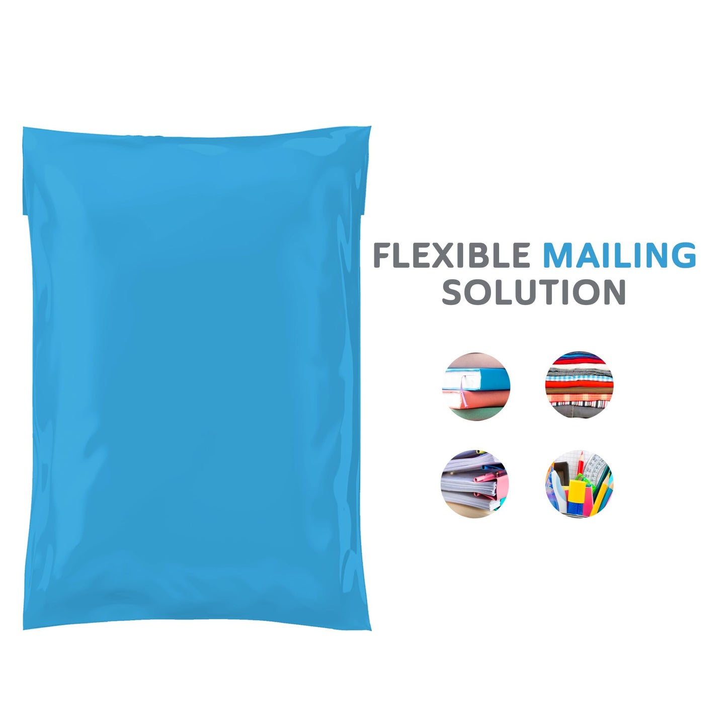 Mixed Size Grey Mailing Postal Bags, Self-Seal Closure Packaging Mailers, Delivery Mailing Bag Flexible and Tempered Proof, Secure Small to Large Postal Mailers (Blue, 100)