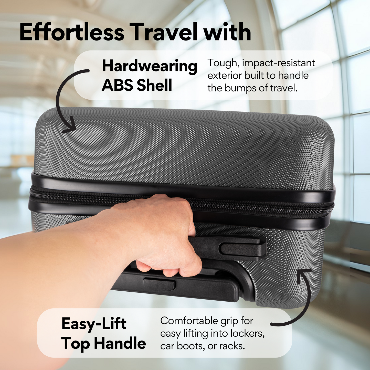 WORLD EXPLORER Cabin Suitcase ABS Hard Shell 360° Spinner Wheels & Com-bination Lock Lightweight 30L Underseat Cabin Luggage and Suitcase EasyJet Per-sonal Item Travel Bag (Dark Grey, 45x35x20 CM)