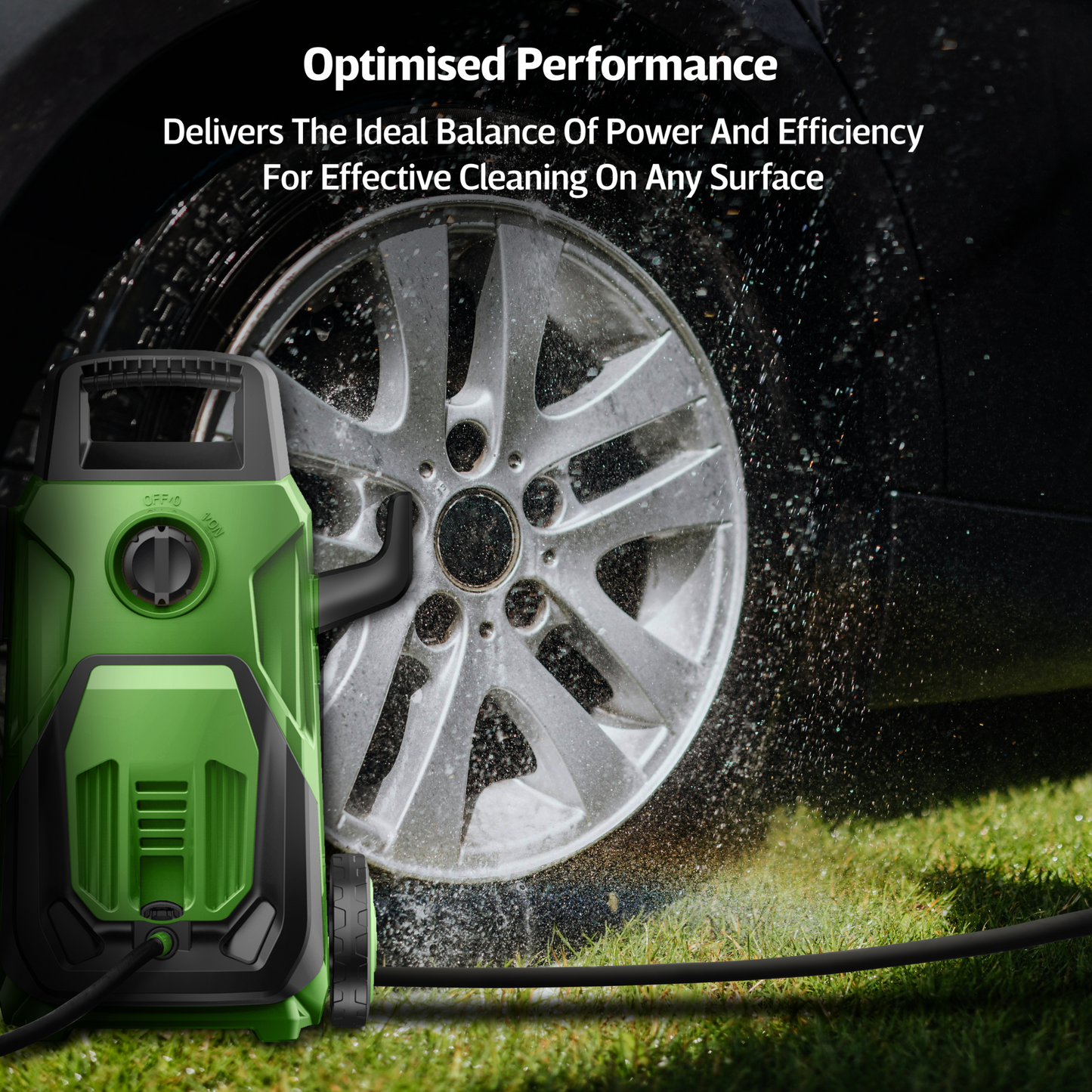 Straame Green 1600W Elite Pressure Washer, 120 Bar Max (80 Bar Rated), 7 L/min, 5 m Hose & Cable, Adjustable Spray Gun, Twist Nozzle, 250 ml Detergent Bottle & Car Brush for Patio, Car & Garden