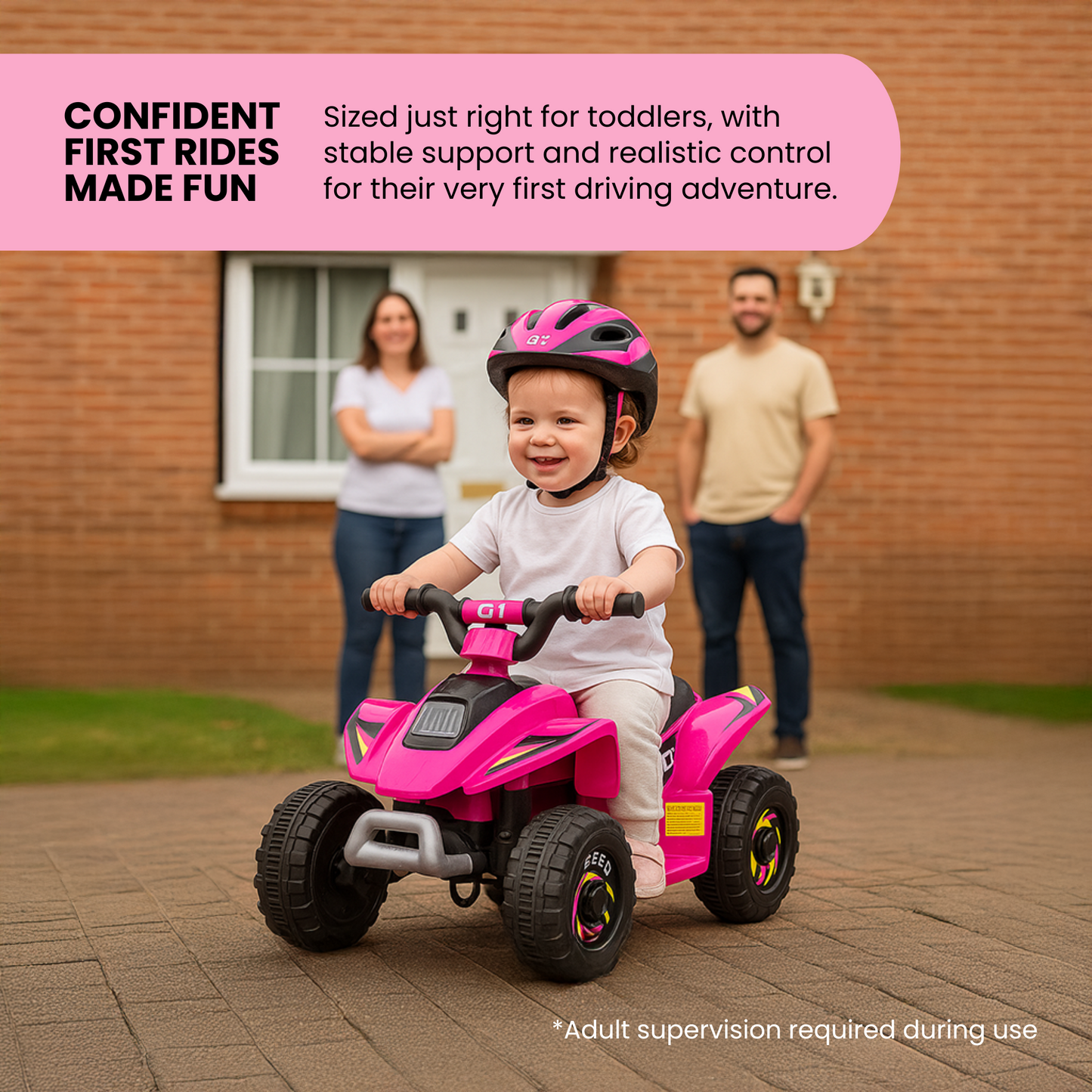 Straame 6V Electric Ride-On Quad Bike for Toddlers – ATV for Ages 18–36 Months, For-ward/Reverse, 4-Wheel Design, 1.9–3.8 km/h Speed, 72×40×45.5 cm - Pink