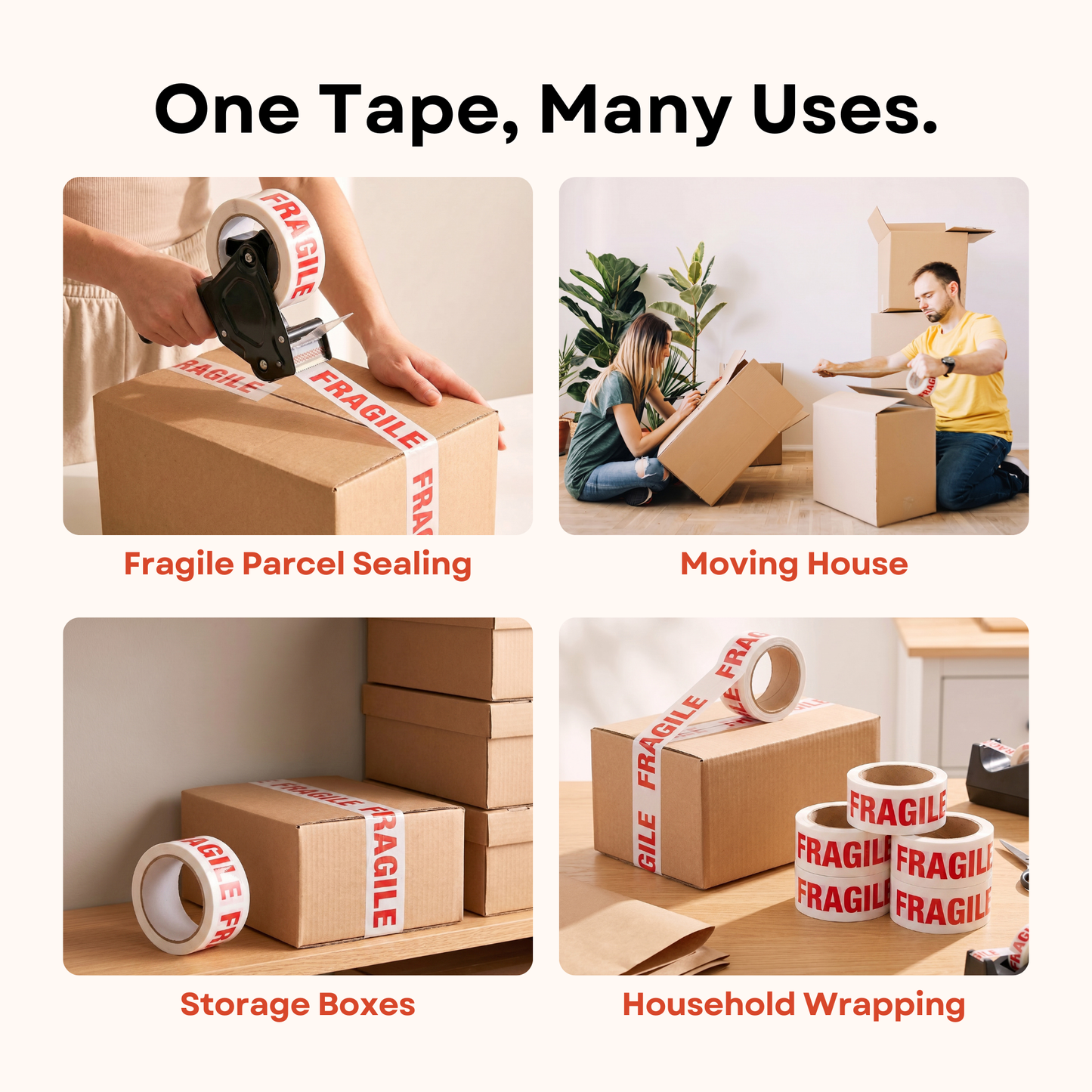 Wolf Tapes Packaging Tape, Resistant Box Tape for Packing, All Purpose Adhesive Tape for Sealing Boxes and Parcels, FSC Certified Shipping Tape, Pack of 6 Rolls 48MM x 66M (Fragile)