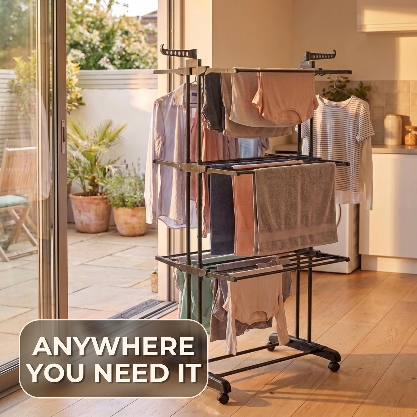 Straame 4-Tier Clothes Airer, Heavy Duty Foldable Drying Rack, 40 kg, Black