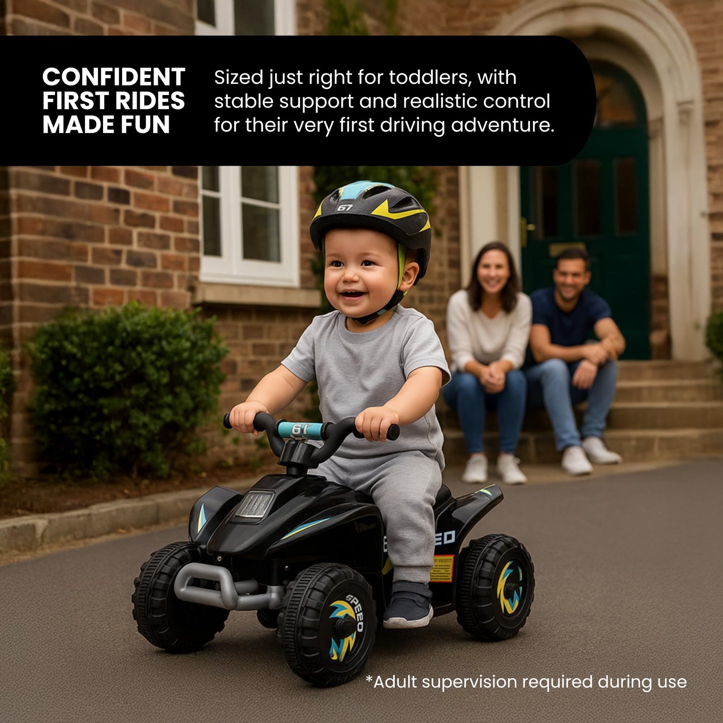 Straame 6V Electric Ride-On Quad Bike ATV for Toddlers Ages 18-36 Months, Forward/Reverse, 4-Wheel Design, 1.9-3.8 km/h Speed, 72×40×45.5 cm (Black)