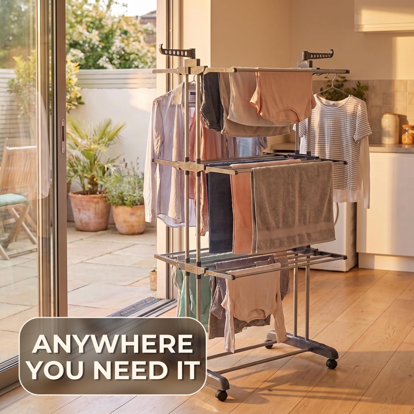 Straame 4-Tier Clothes Airer, Heavy Duty Foldable Drying Rack, 40 kg, Grey