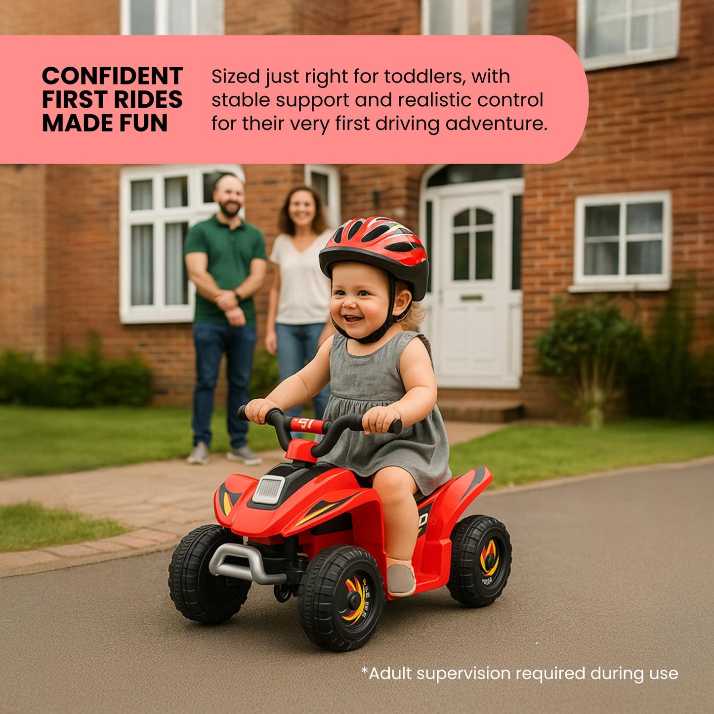 Straame 6V Electric Ride-On Quad Bike ATV for Toddlers Ages 18-36 Months, Forward/Reverse, 4-Wheel Design, 1.9-3.8 km/h Speed, 72x40x45.5 cm (Red)