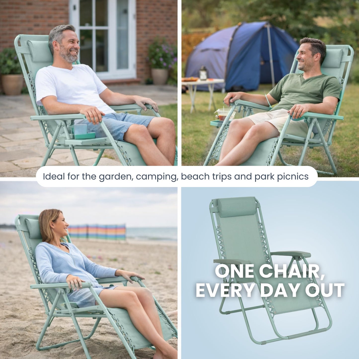 Straame Zero Gravity Chairs Set of 2,Folding Reclining Garden Chairs, Textilene Outdoor Chair, Lockable 170° Sun Loungers for Garden, Steel Frame, 150 kg Max Load (Classic, Mint)