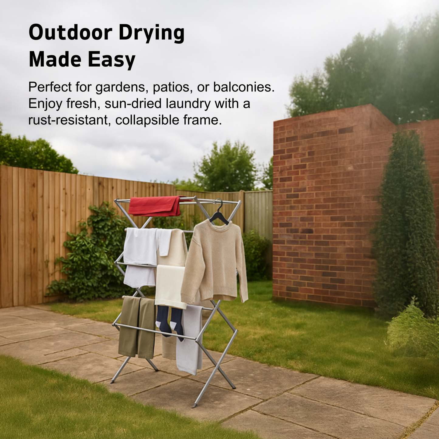 Straame 3-Tier Expandable Clothes Airer Indoor Outdoor – Slimline Drying Rack (Expanded:71×37×103 cm, Folded: 51×43×9 cm), 10 kg Capacity, Rust-Resistant, Non-Slip Feet, Heavy-Duty Design (Grey)