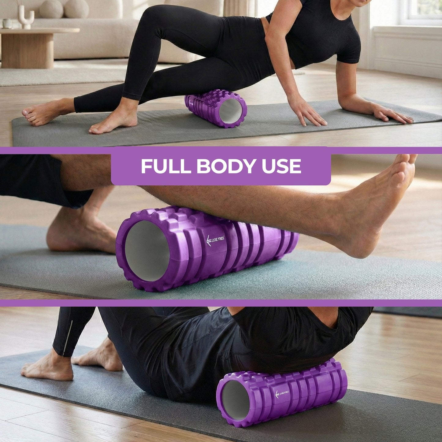Foam Roller, Deep Tissue Massage Roller with Trigger Point Foam Roller Grid for Back, Legs, Calves & Fascia, Medium Density Pilates Roller, Yoga Roller & Gym Roller for Recovery (Purple)