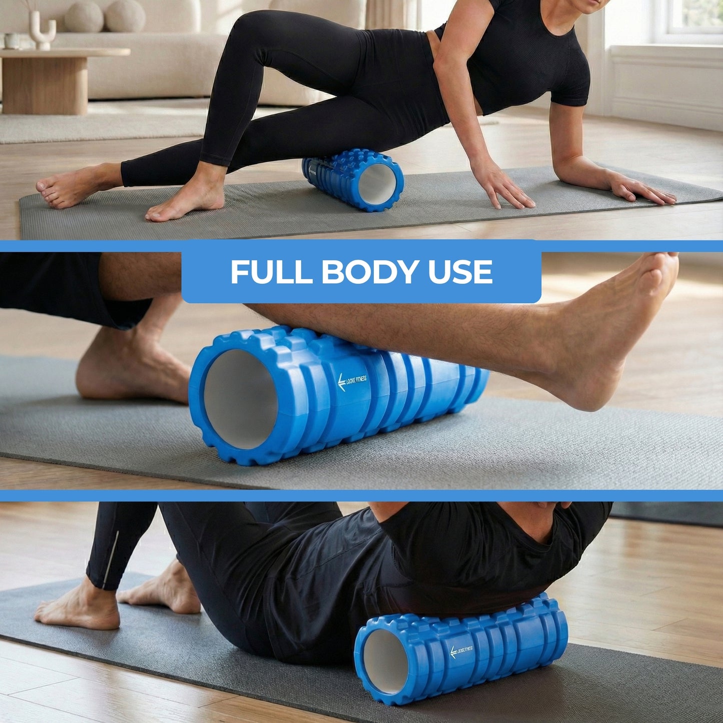 Foam Roller, Deep Tissue Massage Roller with Trigger Point Foam Roller Grid for Back, Legs, Calves & Fascia, Medium Density Pilates Roller, Yoga Roller & Gym Roller for Recovery (Blue)