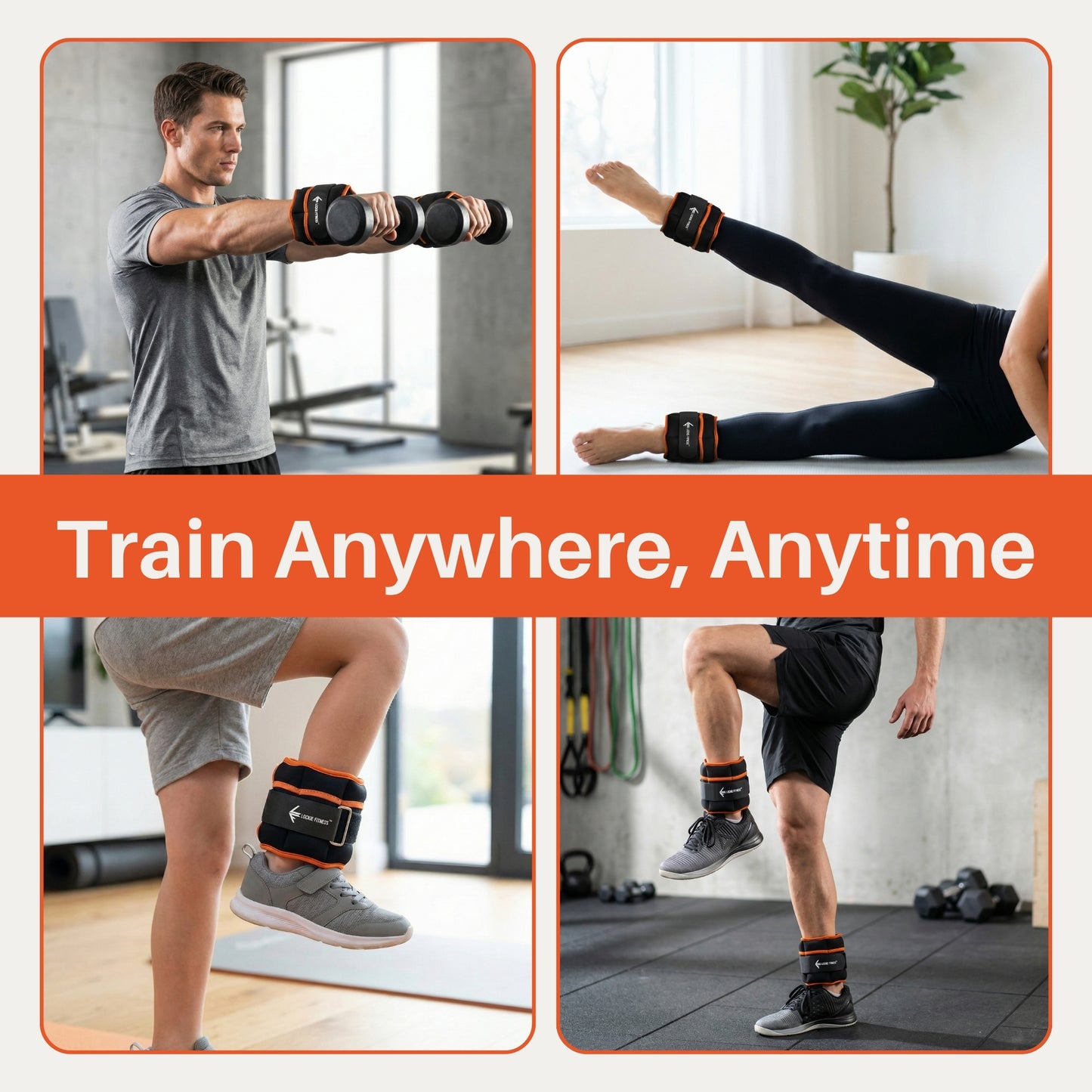 Lockie Fitness Ankle Weights & Wrist Weights Pair, Adjustable 0.9-3.2 kg, Neoprene Ankle Weights Women, Men & Kids, Pilates Weights, Leg Weights, Weights for Walking, Jogging & Home Workouts (Orange)