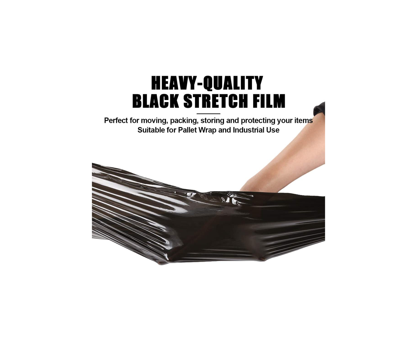 Straame Heavy Duty Strong Pallet Wrap Cling Film Packaging for Industrial, House Moving, Packing, Furniture Wrapping, Storage - Tear Resistant - Water & Moisture Proof 400mm x 250m (Black, 4 Rolls)