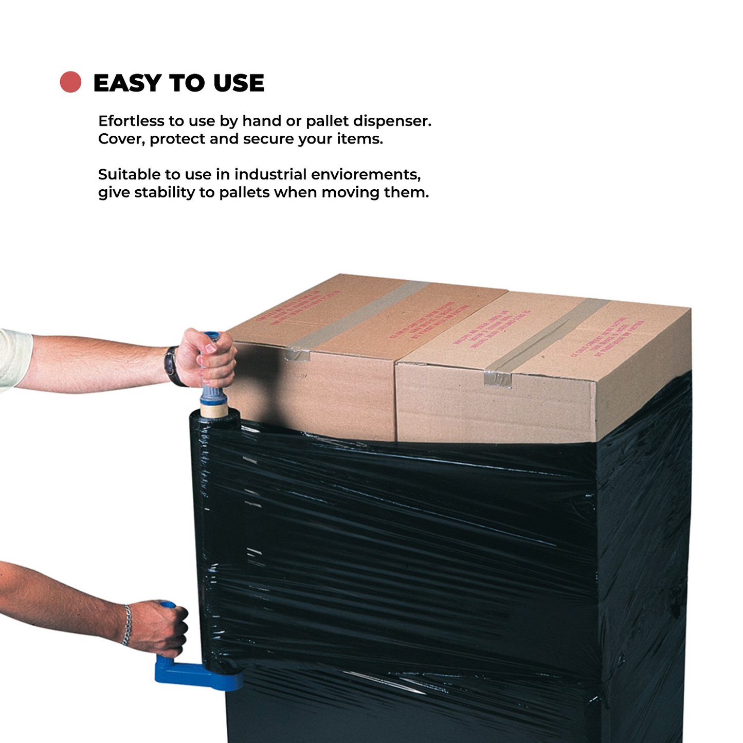 Straame Heavy Duty Strong Pallet Wrap Cling Film Packaging for Industrial, House Moving, Packing, Furniture Wrapping, Storage - Tear Resistant - Water & Moisture Proof 400mm x 250m (Black, 2 Roll)