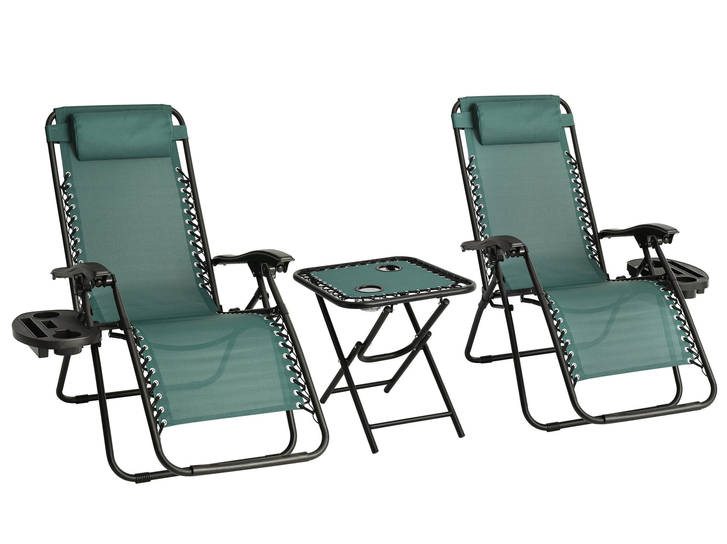 Straame 3PC Reclining Lounger Set, Set of 2 Zero Gravity Chairs with Table | Heavy Duty Textoline