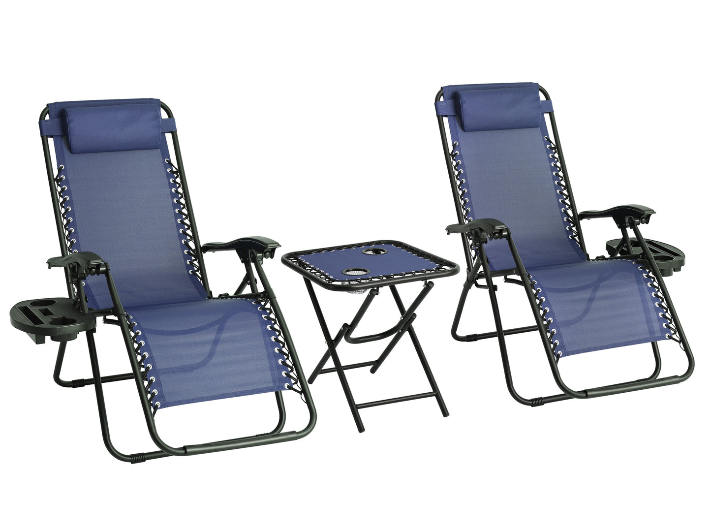 Straame 3PC Reclining Lounger Set, Set of 2 Zero Gravity Chairs with Table | Heavy Duty Textoline