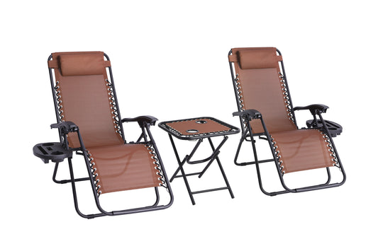 Set of 2 Zero Gravity Chairs with Table - Brown