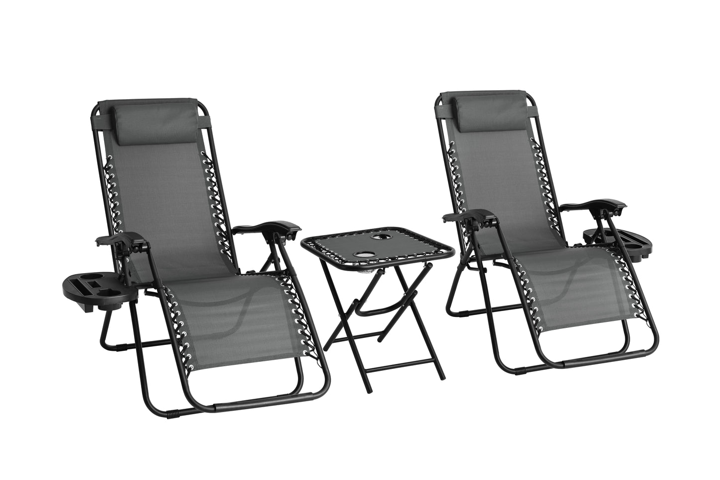 Set of 2 Zero Gravity Chairs with Table - Grey