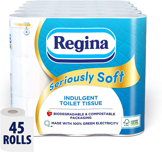 Regina Seriously Soft Toilet Tissue, 45 Rolls, Biodegradable Packaging