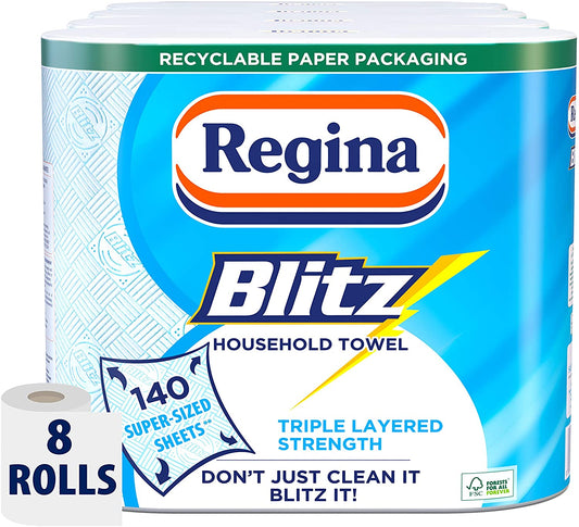 Regina Blitz Household Towel, 8 Rolls, 560 Super-Sized Sheets, Triple Layered