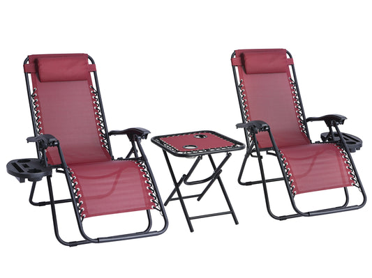 Set of 2 Zero Gravity Chairs with Table - Burgundy