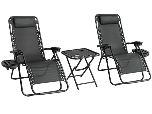 Set of 2 Zero Gravity Chairs with Table - Black