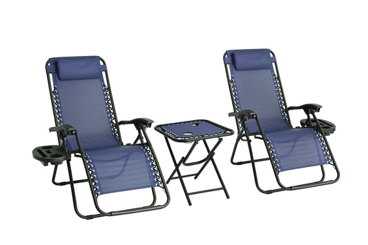 Set of 2 Zero Gravity Chairs with Table - Navy