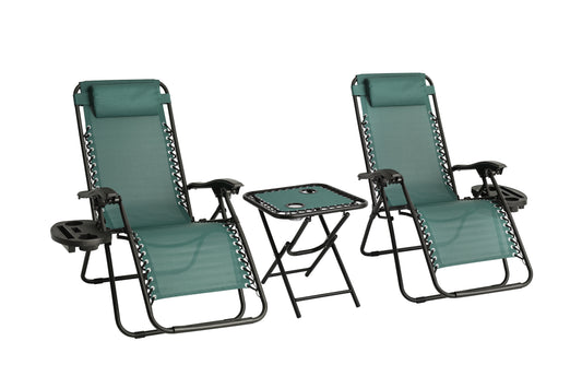 Set of 2 Zero Gravity Chairs with Table - Green