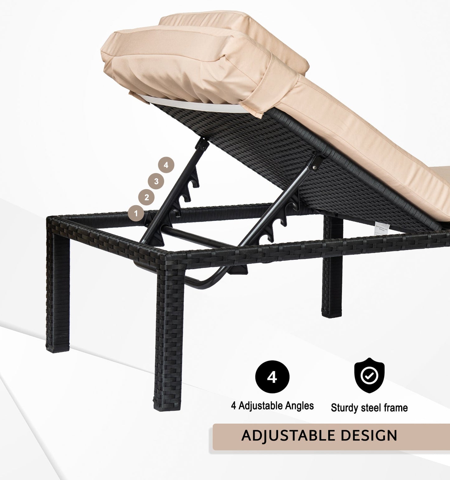 Straame Rattan Outdoors Sunlounger, Reclining and Adjustable Sun Bed Alicante