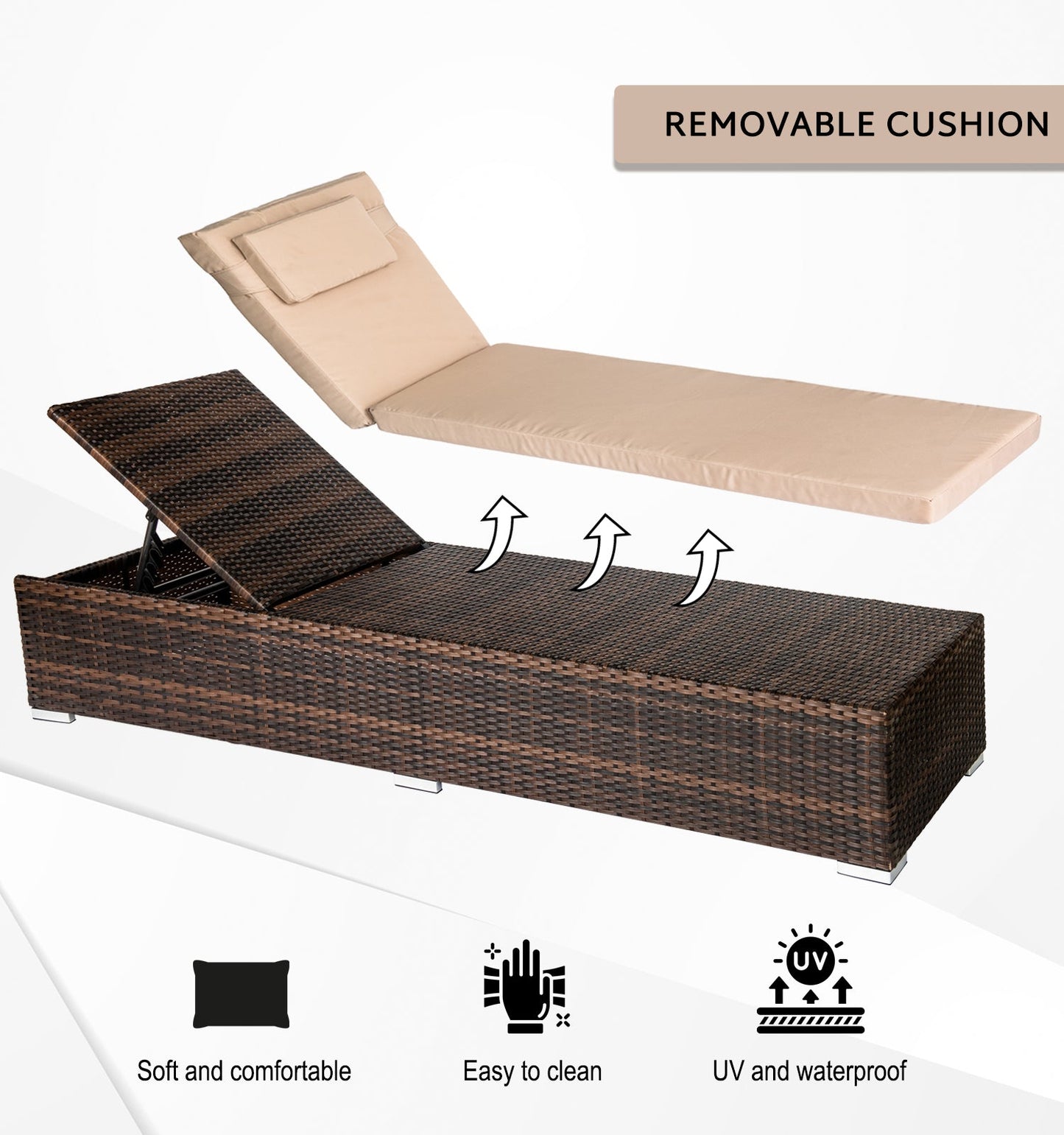 Straame Rattan Multi Position Sunbed, Reclining and Adjustable Height Backrest Capri