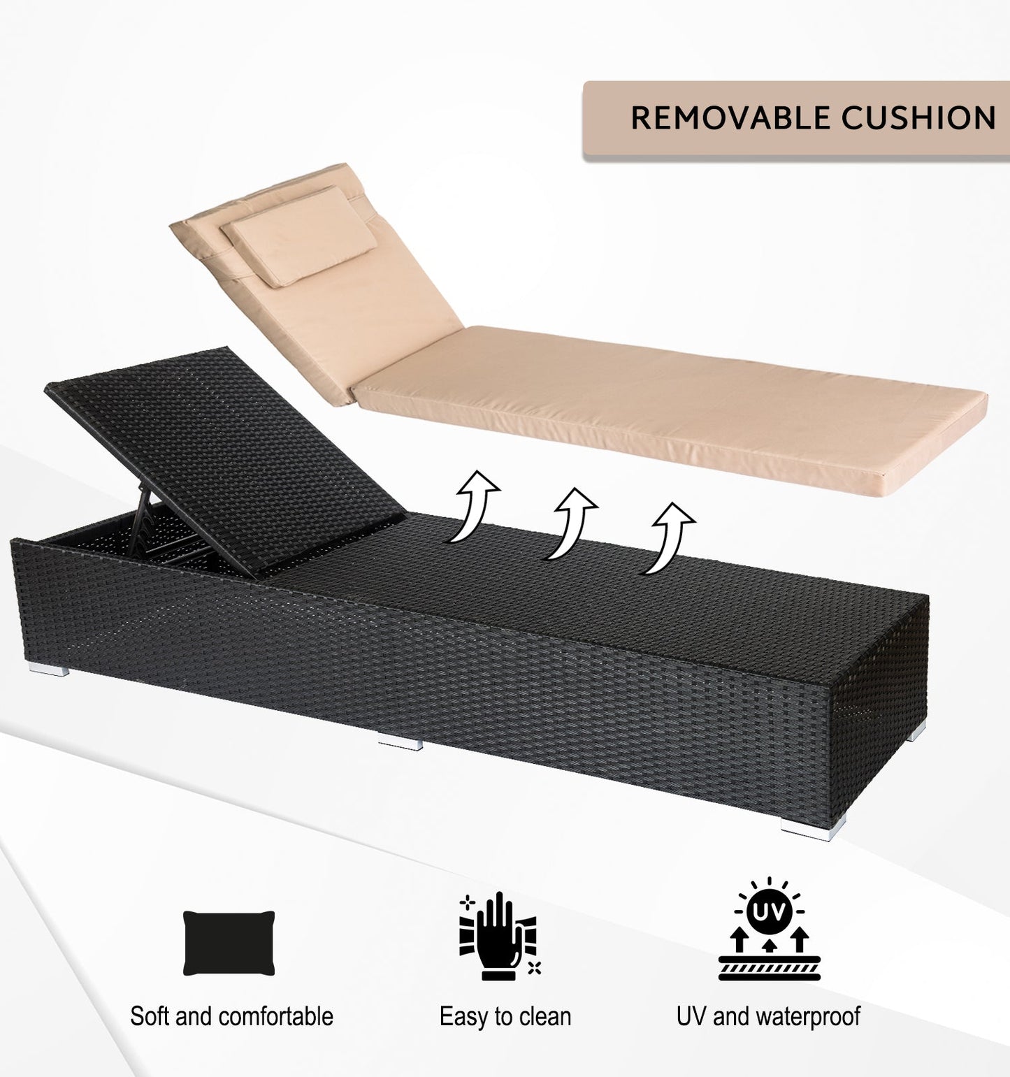 Straame Rattan Multi Position Sunbed, Reclining and Adjustable Height Backrest Capri