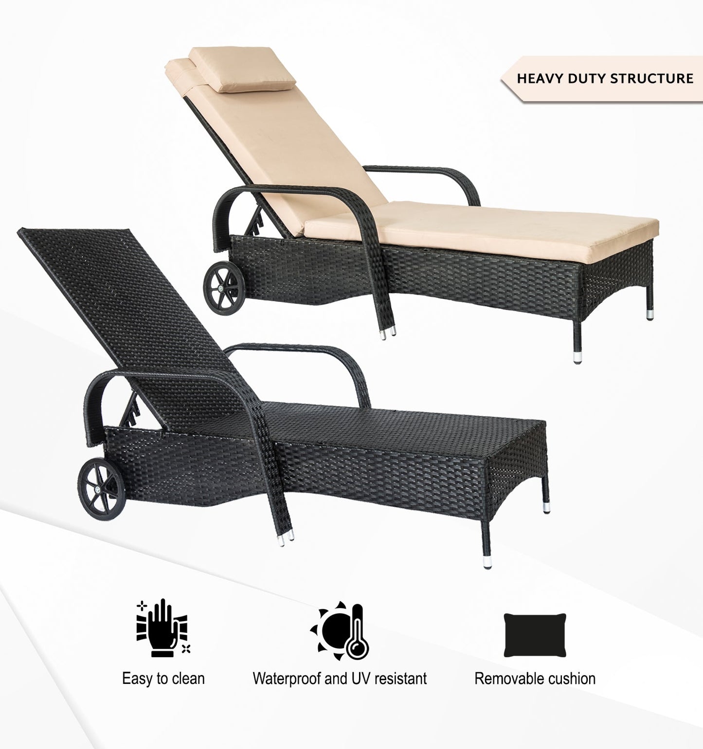 Straame Outdoor Wheeling Adjustable Rattan Sunlounger Barcelona