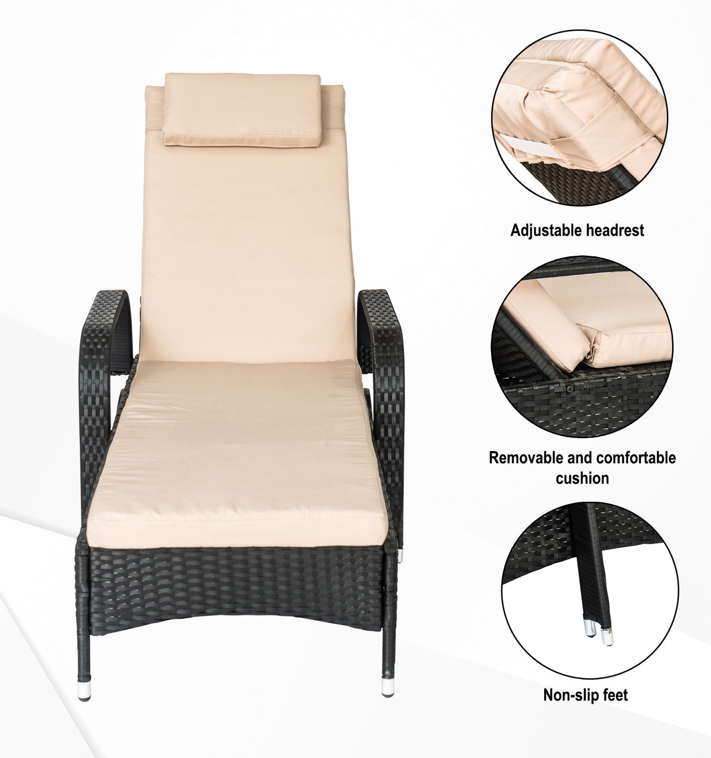 Straame Outdoor Wheeling Adjustable Rattan Sunlounger Barcelona