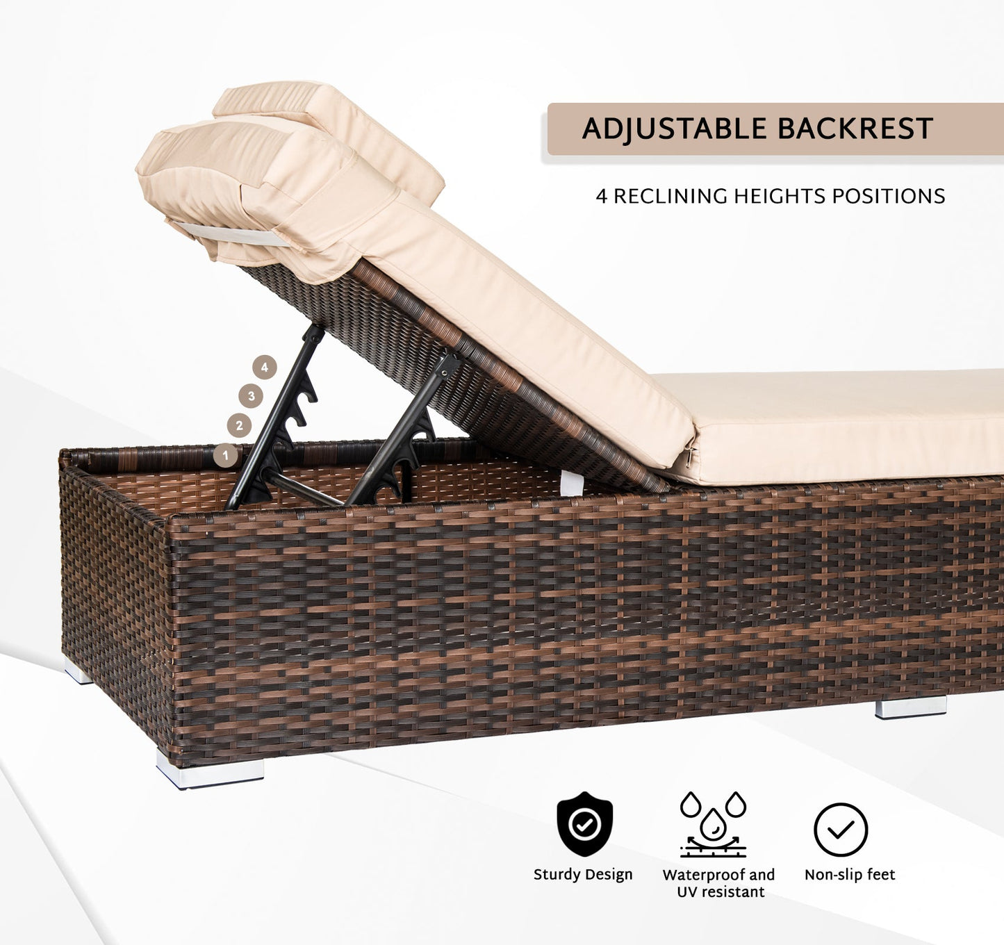 Straame Rattan Multi Position Sunbed, Reclining and Adjustable Height Backrest Capri