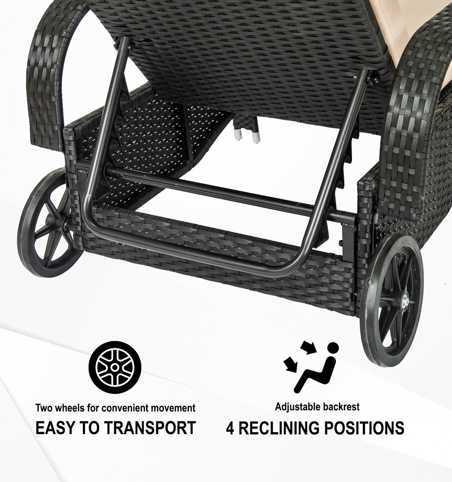 Straame Outdoor Wheeling Adjustable Rattan Sunlounger Barcelona