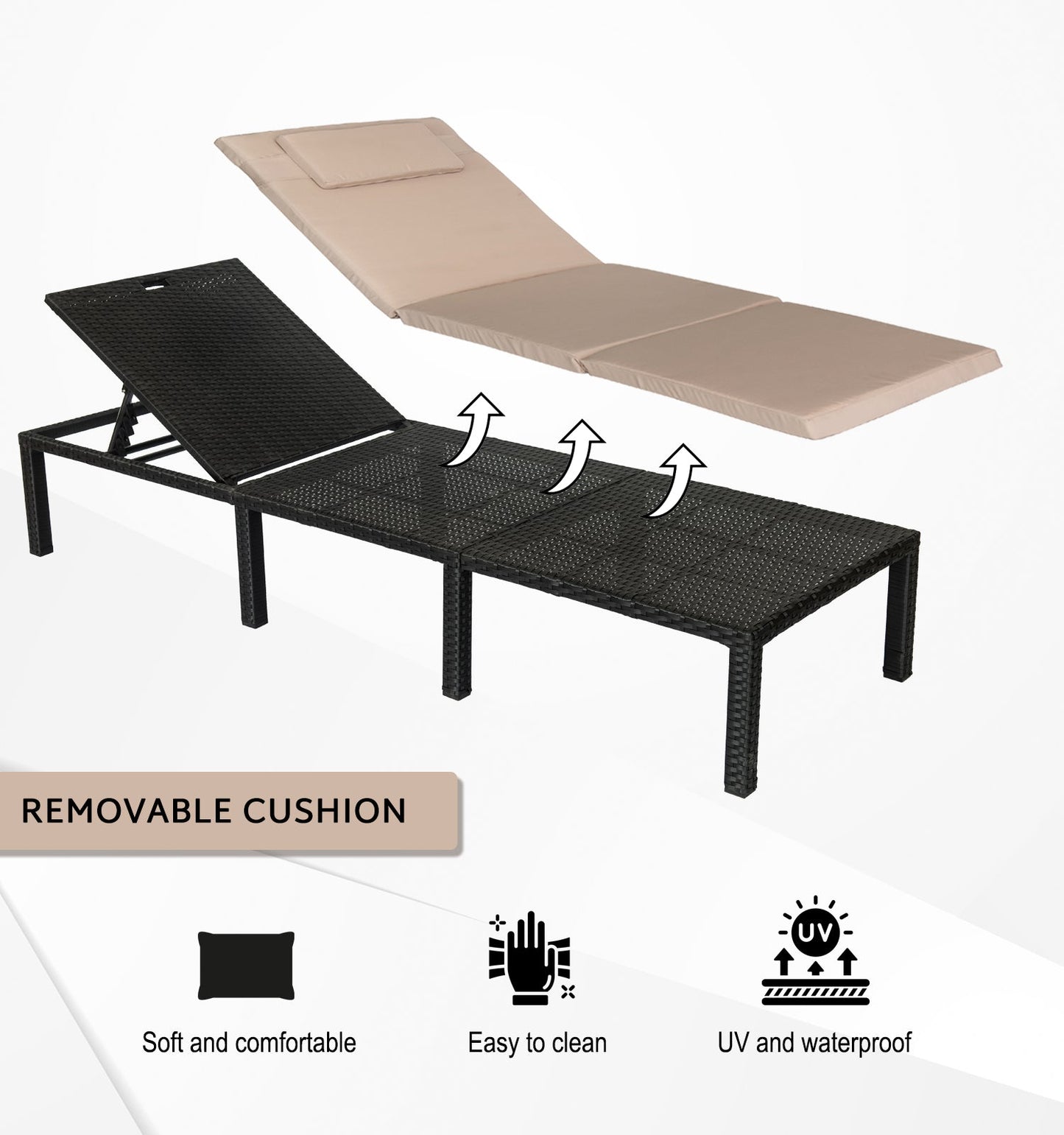 Straame Rattan Outdoors Sunlounger, Reclining and Adjustable Sun Bed Alicante