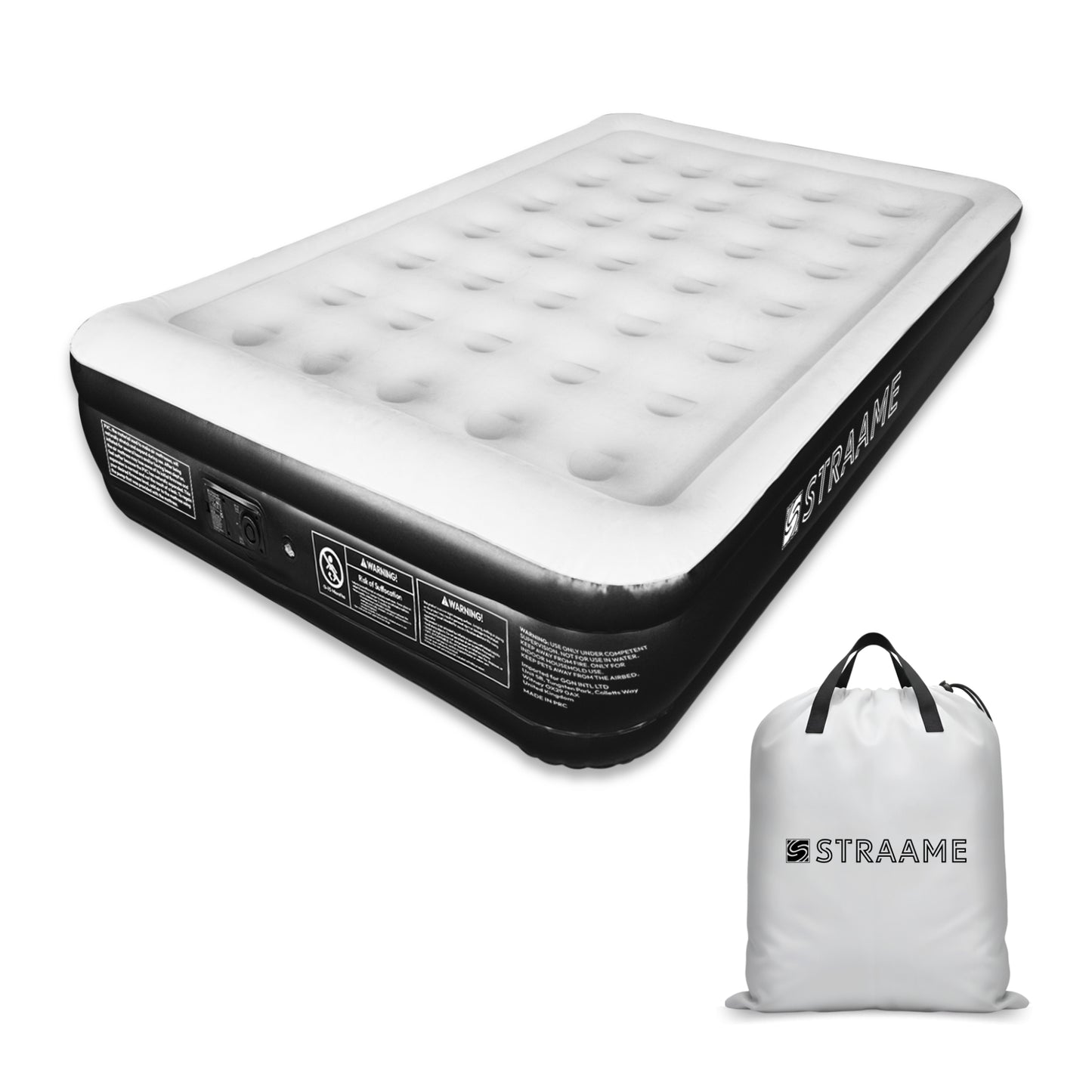 Straame Double Airbed with Built-in Pump, Inflatable Mattress 196 x 145 x 47 cm, Blow Up Mattress Guest Bed, Self Inflating Camping Mattress with Carry Bag for Home Travel Sleepovers Guests Use Indoor