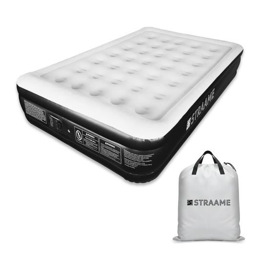 Straame Double Airbed with Built-in Pump, Inflatable Mattress 196 x 145 x 47 cm, Blow Up Mattress Guest Bed, Self Inflating Camping Mattress with Carry Bag for Home Travel Sleepovers Guests Use Indoor
