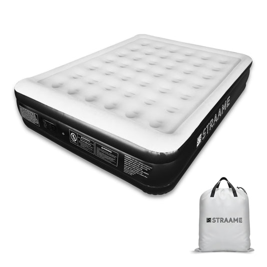 Straame King Size Airbed with Built-in Pump, Inflatable Mattress 203 x 157 x 47 cm, Blow Up Mattress Guest Bed, Self Inflating Camping Mattress with Carry Bag for Home Travel Sleepovers Guests Indoo