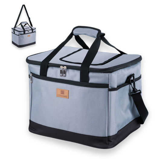 Straame 30L Insulated Cooler Bag, Large Lunch Bag Cool Bag for Picnic, Travel & Camping, Leakproof Foldable Cool Box with Shoulder Strap, Quick Access Top, Insulated Lunch Bag, Grey