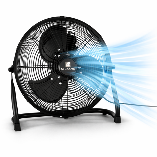 Straame Floor Fan – Quiet Portable Steel Floor Fan with 3 Speeds, High Velocity & Adjustable Head for Bedroom, Home & Gym – 1.8m Cable (20 Inch)