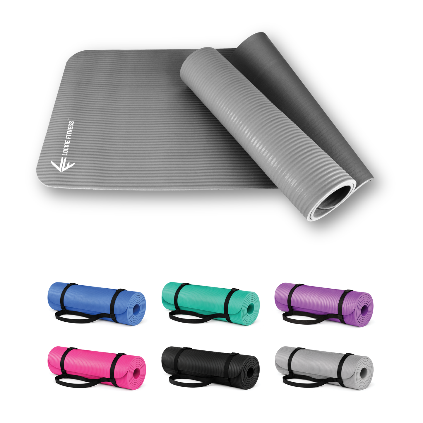 Lockie Fitness Yoga Mat 8 mm Thick, Non Slip Exercise Mat for Women and Men, TPE Foam Pilates Mat, Gym Mat for Home Workout, Yoga, Pilates, Exercise & Gymnastics, 180 x 60 cm - Grey
