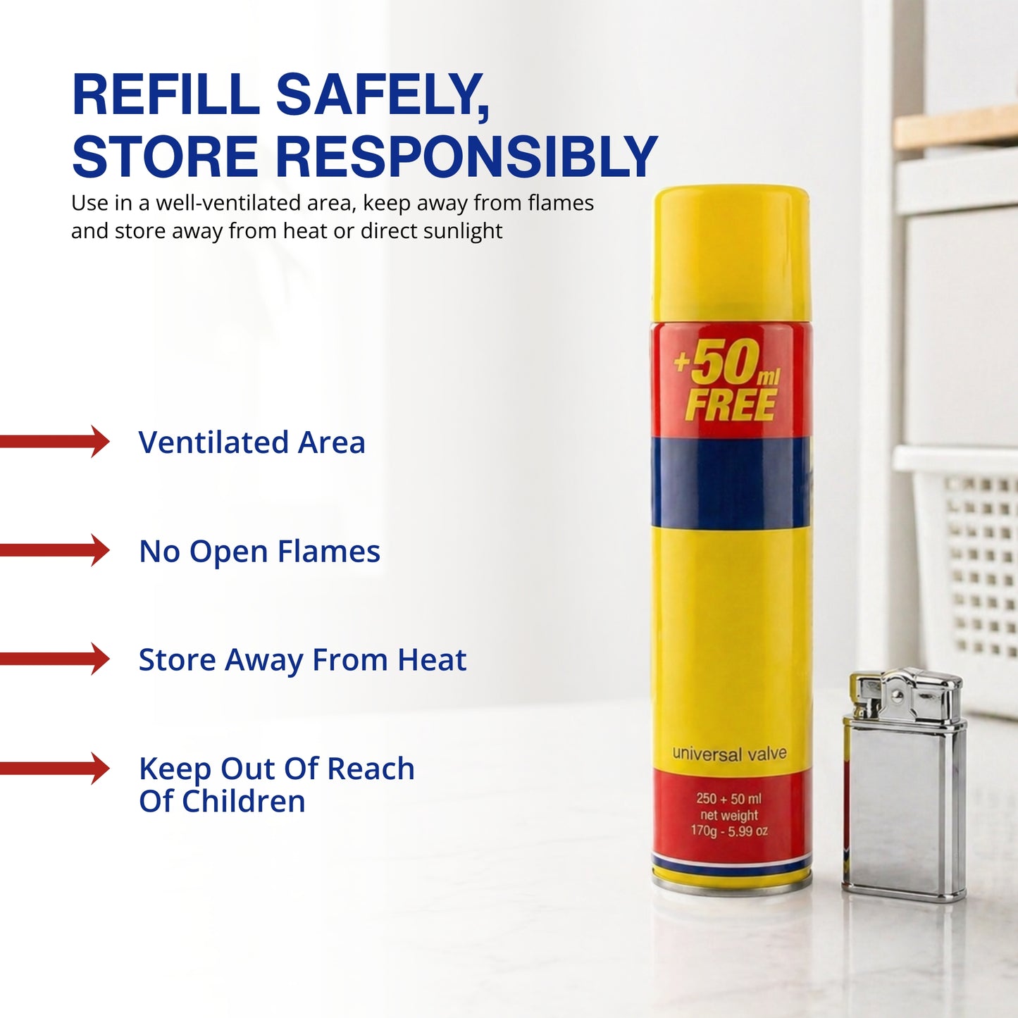 Straame Clipper Gas Refill Canister - 300ml Capacity- Universal Refill Fluid for Lighters, Torches, and Camping Stoves (Pack of 4)