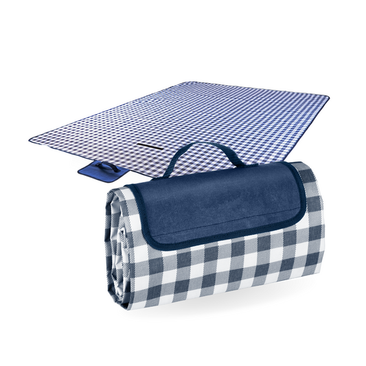 Straame Waterproof Picnic Blanket – Large 200x140cm Foldable Outdoor Blanket with Carry Handle – Ideal for Camping, Beach, Garden & Festivals – Timeless Gingham Design (Blue)