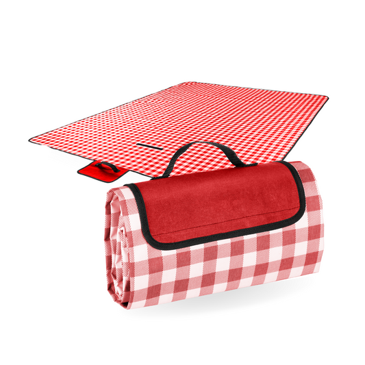 Straame Waterproof Picnic Blanket – Large 200x140cm Foldable Outdoor Blanket with Carry Handle – Ideal for Camping, Beach, Garden & Festivals – Timeless Gingham Design (Red)