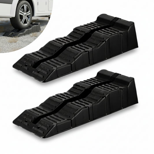 Straame Caravan Levelling Ramps (2 Pack, Black, 3 Step Heights 40/70/100 mm) – Heavy Duty Car, Van & Motorhome Levelling Ramps, UV-Resistant Wheel Chocks with Anti-Skid Grooves, 4 T Capacity