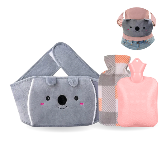 Straame Adjustable Wearable Hot Water Bottle Belt – 1L, 65 inches (165 cm) – Cozy Koala for Period Cramps, Back, Neck & More – Hands-Free Pain Relief – Included Hot Water Bottle, Belt & Cover (Pink)