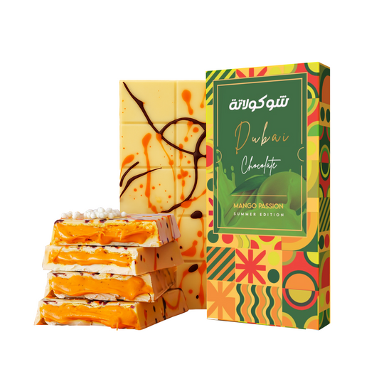 Le Damas Dubai Chocolate Mango Passion Summer Edition Gift Idea: White Chocolate Shell with Mango and Passion Fruit Filling and Poppy Candy, Luxurious Melt in Your Mouth Treat (200g)