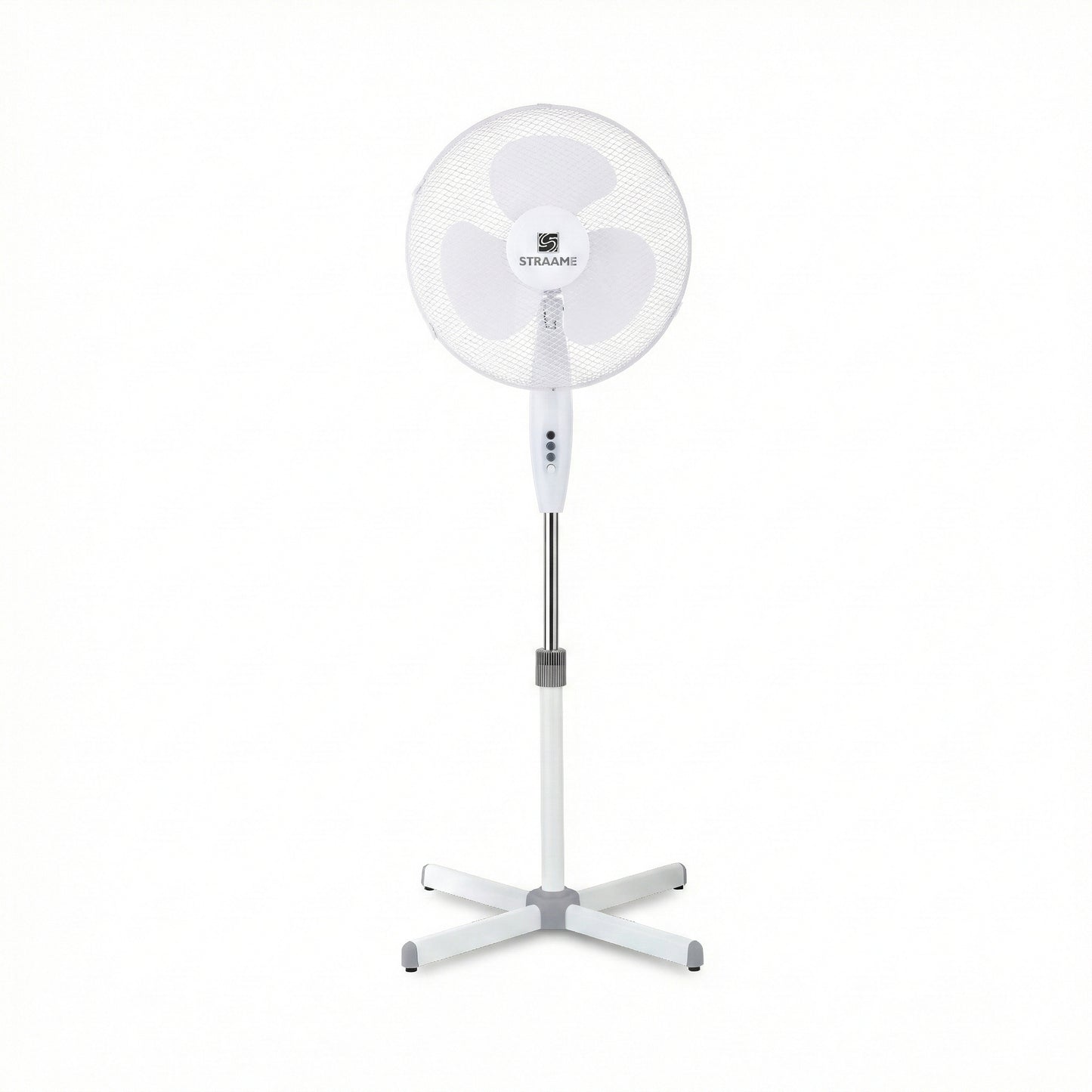 Straame 16 Inch White Pedestal Fan, Quiet Standing Fan, High Performance Fan, Adjustable Height up to 140 cm, 3 Speed Settings, Tilting Head, Low Energy 45W Cooling Fans for Houses and Offices
