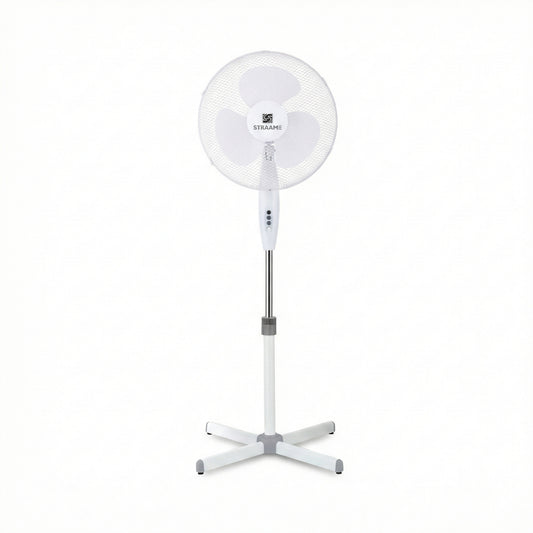 Straame 16 Inch White Pedestal Fan, Quiet Standing Fan, High Performance Fan, Adjustable Height up to 140 cm, 3 Speed Settings, Tilting Head, Low Energy 45W Cooling Fans for Houses and Offices