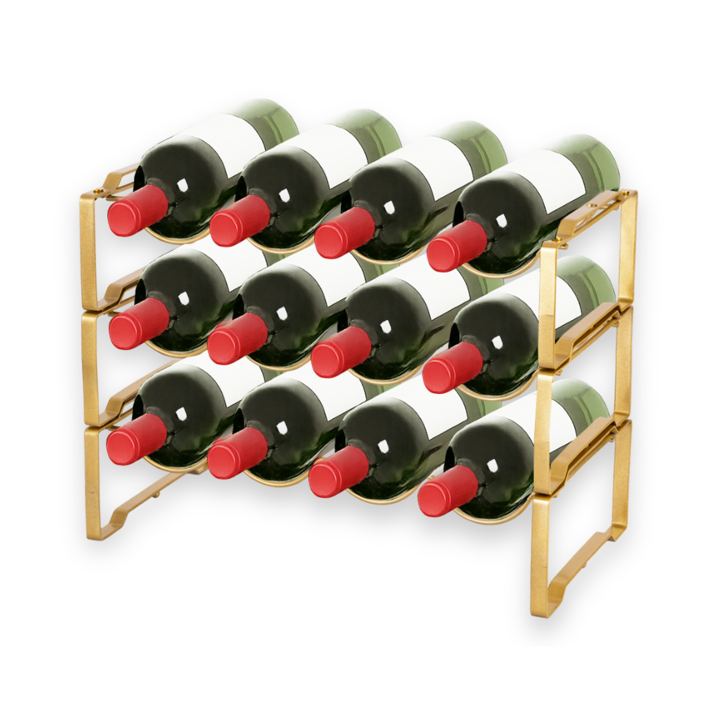 Straame 3 Tier Metal Wine Rack – Stackable Bottle Rack for Wine Storage – Wine Racks Free Standing Organiser for Countertop, Shelf or Cupboard – Modular Wire Rack Holder – Modern Design (Gold)
